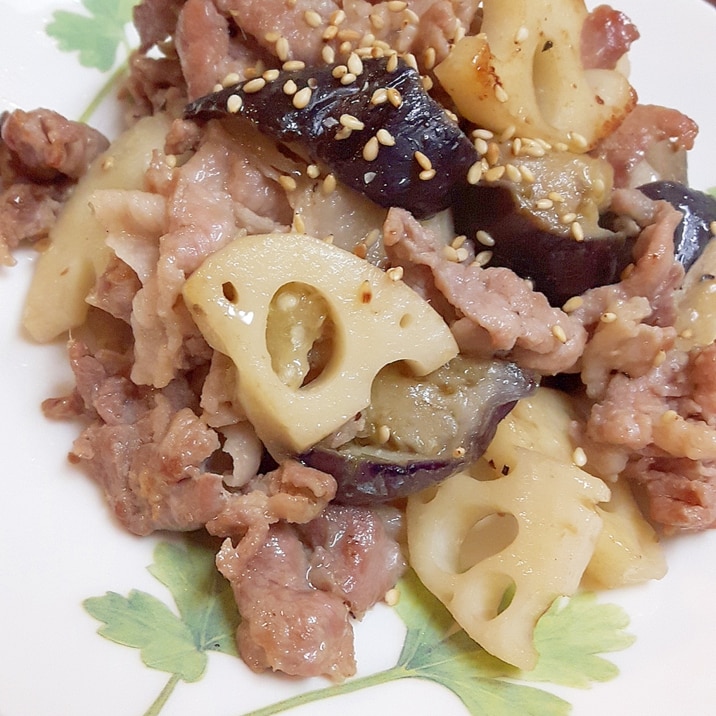 簡単・免疫力UP!豚肉となす&レンコンの炒め物♪